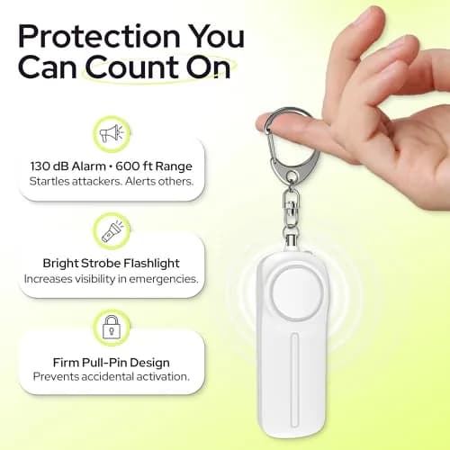 Weten Personal Safety Alarm Keychain White | 130dB Siren, LED Light, Panic Pin, TSA-Approved, 2xAAA Batteries Included thumbnail 2