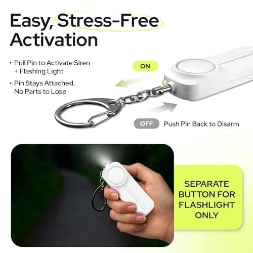 Weten Personal Safety Alarm Keychain White | 130dB Siren, LED Light, Panic Pin, TSA-Approved, 2xAAA Batteries Included thumbnail 3
