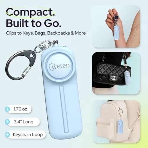 WETEN Personal Safety Alarm Keychain for Women, 130dB Siren & LED Light, Blue (2 AAA Batteries Required) thumbnail 5