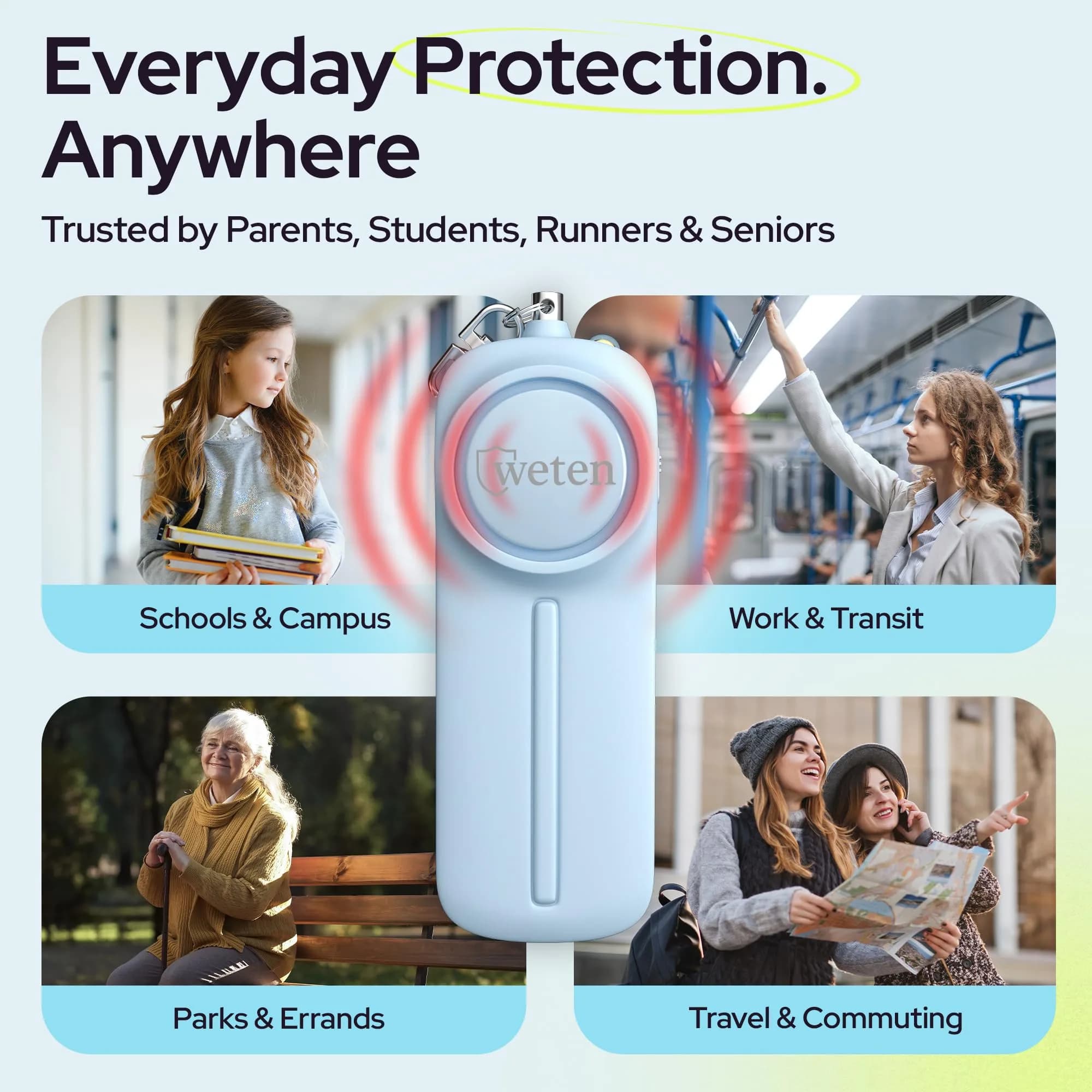 WETEN Personal Safety Alarm Keychain for Women, 130dB Siren & LED Light, Blue (2 AAA Batteries Required) - view 6
