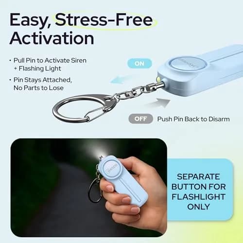 WETEN Personal Safety Alarm Keychain for Women, 130dB Siren & LED Light, Blue (2 AAA Batteries Required) thumbnail 3