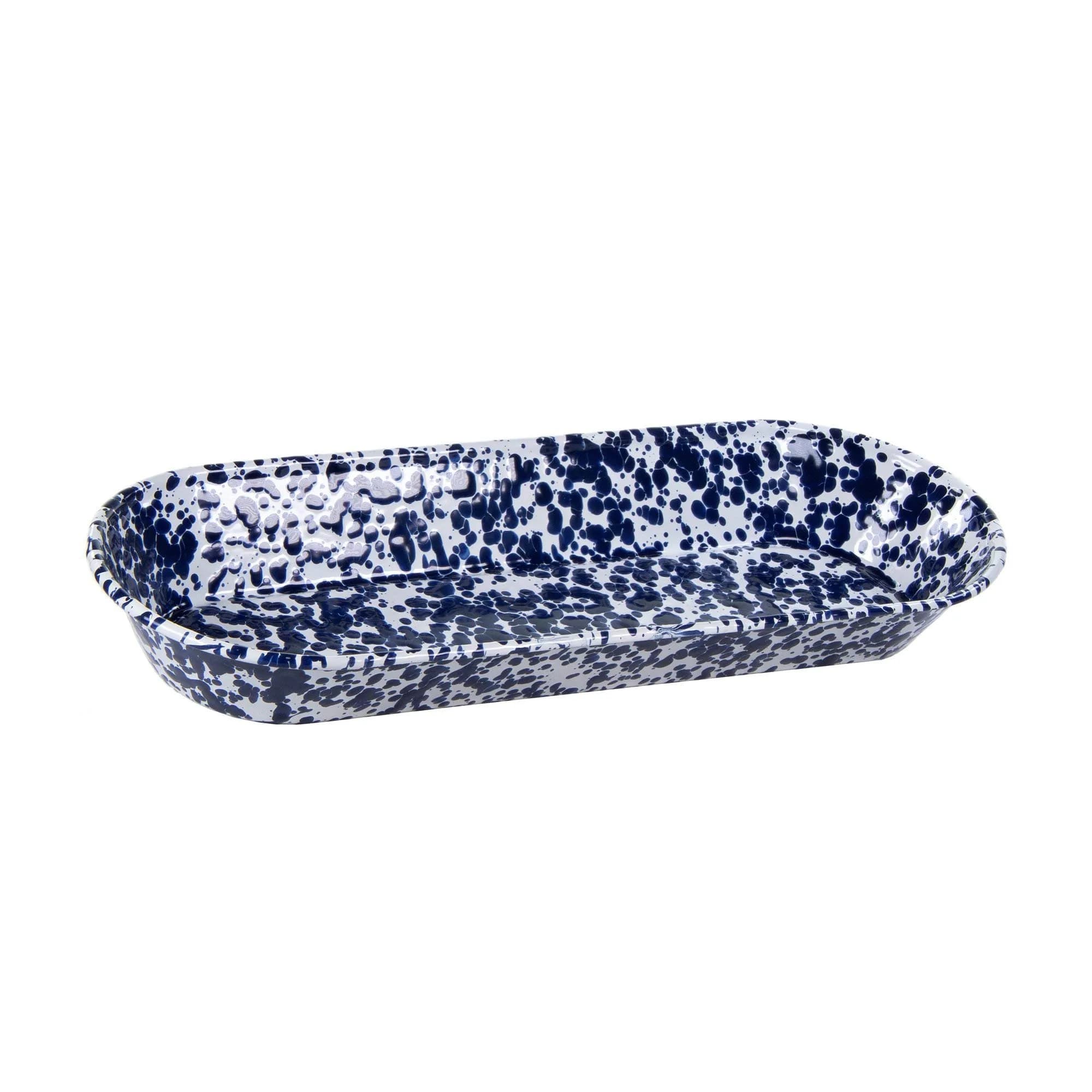 Golden Rabbit Enamelware Oval Basket 16 x 6 inch Cobalt Swirl | Handcrafted Serving & Storage — Cobalt Swirl