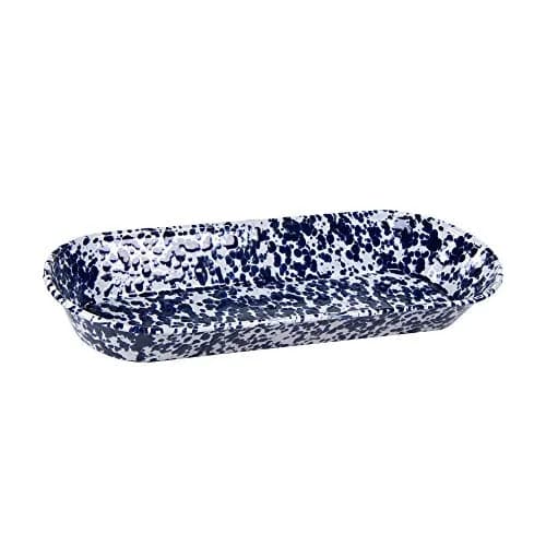 Golden Rabbit Enamelware Oval Basket 16 x 6 inch Cobalt Swirl | Handcrafted Serving & Storage thumbnail 1