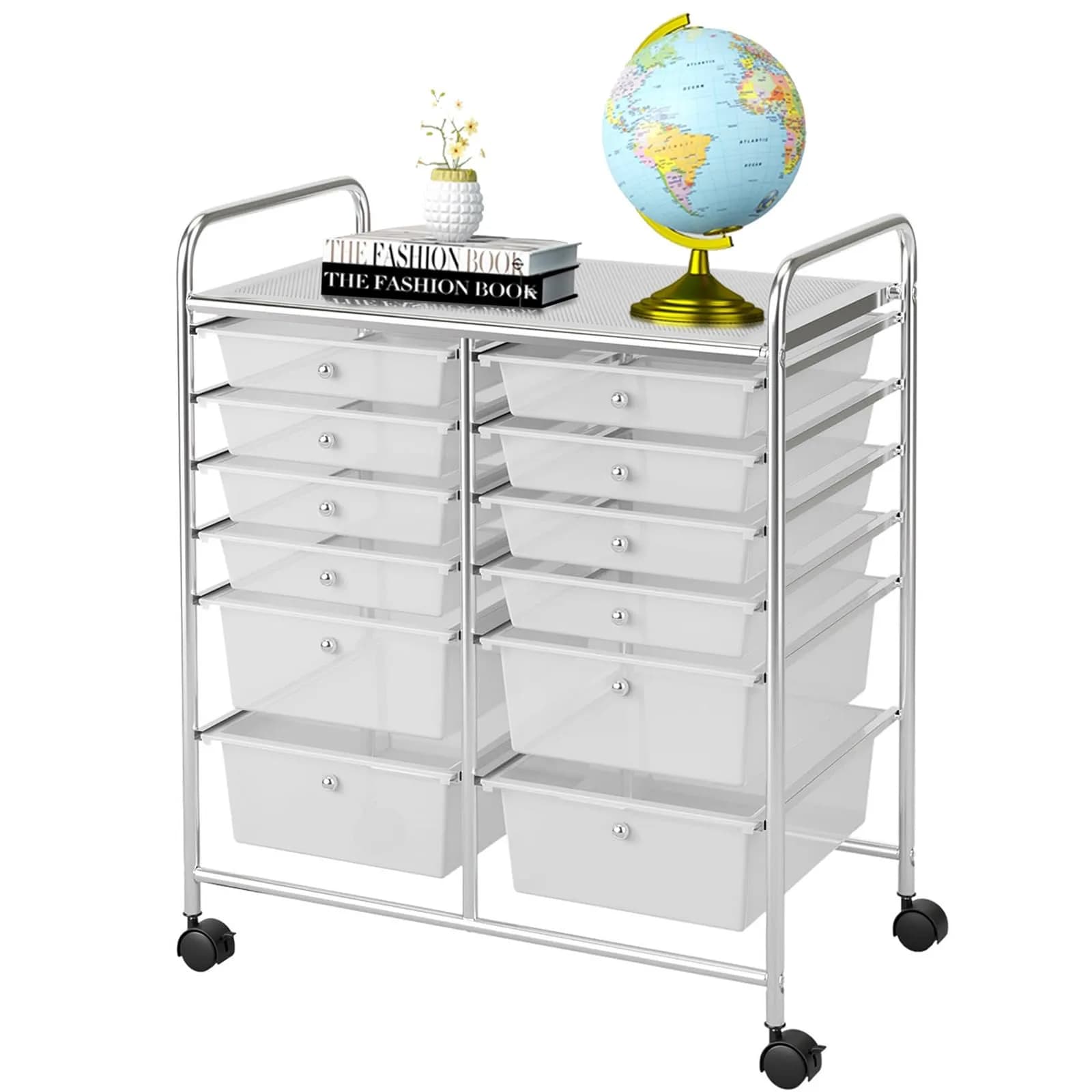 HAPPYGRILL 12-Drawer Storage Cart 25in x 15in x 29.5in | Durable Steel & Plastic