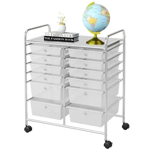 HAPPYGRILL 12-Drawer Storage Cart 25in x 15in x 29.5in | Durable Steel & Plastic thumbnail 1
