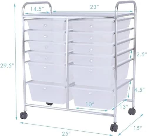 HAPPYGRILL 12-Drawer Storage Cart 25in x 15in x 29.5in | Durable Steel & Plastic thumbnail 7