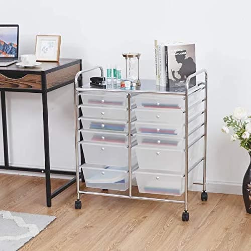 HAPPYGRILL 12-Drawer Storage Cart 25in x 15in x 29.5in | Durable Steel & Plastic thumbnail 2