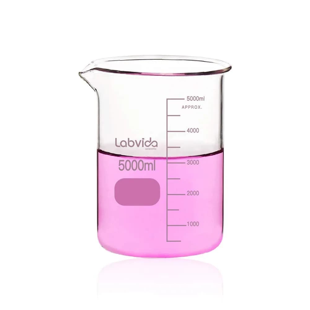 Labvida Griffin Low Form Glass Beaker 5000ml | ASTM E960 Compliant, Borosilicate, High-Temperature Resistance — Vol.5000ml