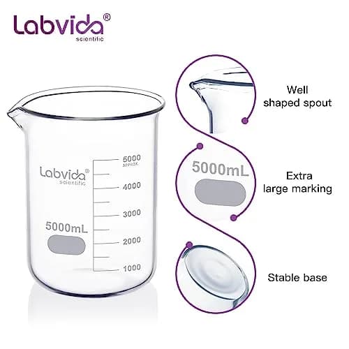 Labvida Griffin Low Form Glass Beaker 5000ml | ASTM E960 Compliant, Borosilicate, High-Temperature Resistance thumbnail 2