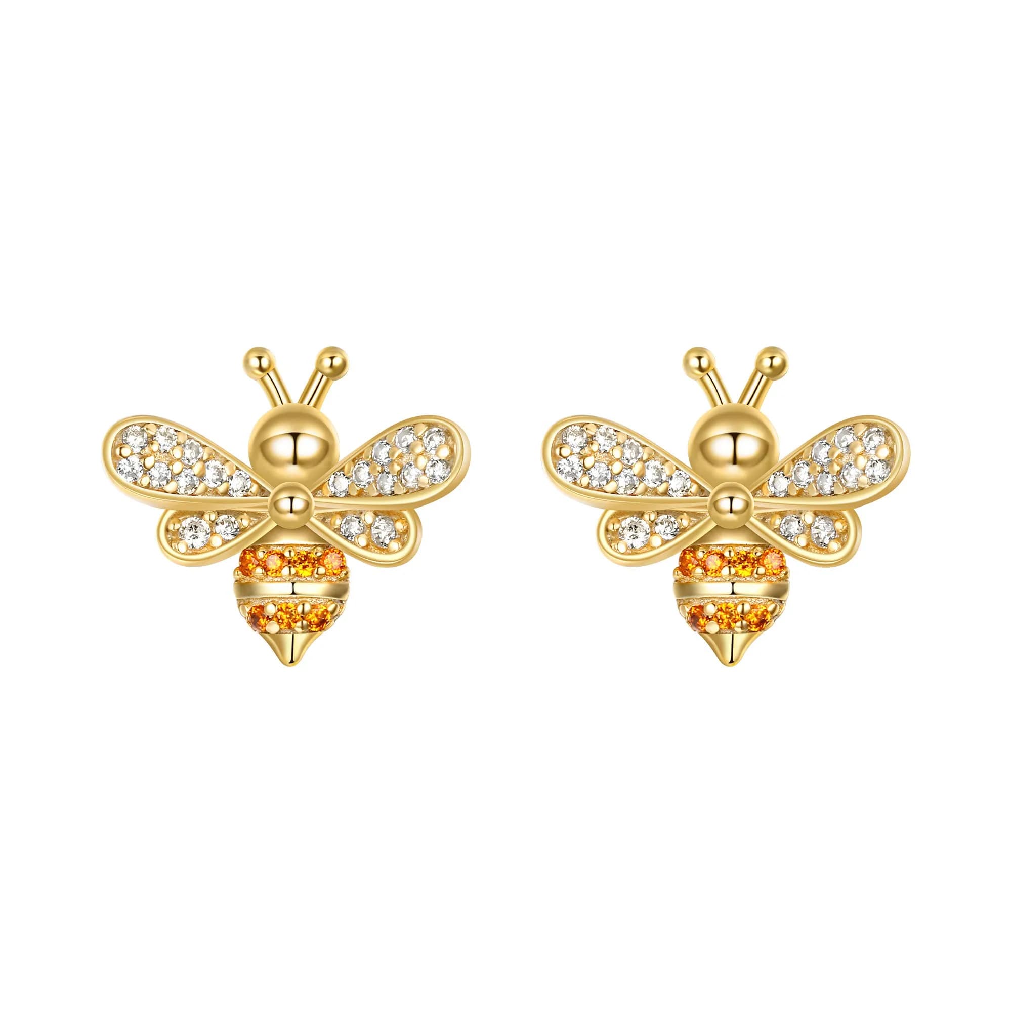 EleQueen 925 Sterling Silver CZ Tiny Bumblebee Stud Earrings | Gold Tone Jewelry Gift for Women