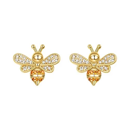EleQueen 925 Sterling Silver CZ Tiny Bumblebee Stud Earrings | Gold Tone Jewelry Gift for Women thumbnail 1
