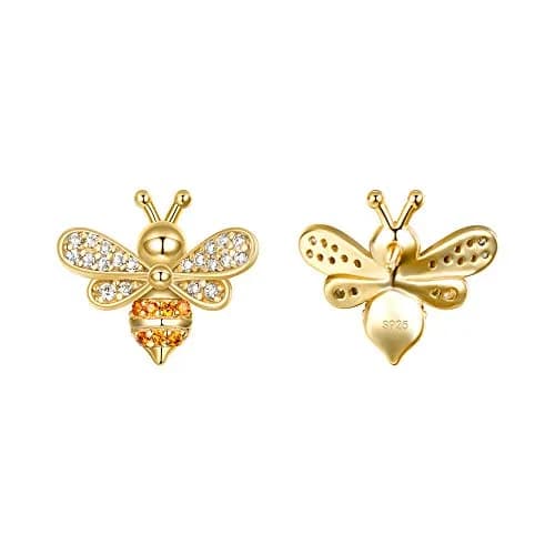 EleQueen 925 Sterling Silver CZ Tiny Bumblebee Stud Earrings | Gold Tone Jewelry Gift for Women thumbnail 4