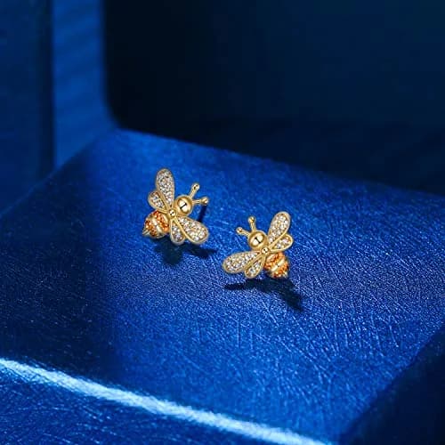 EleQueen 925 Sterling Silver CZ Tiny Bumblebee Stud Earrings | Gold Tone Jewelry Gift for Women thumbnail 5