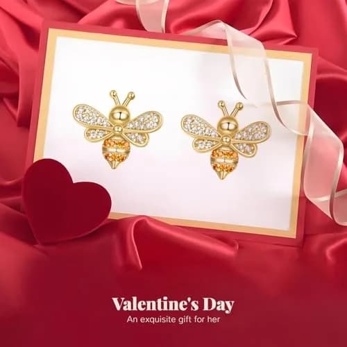 EleQueen 925 Sterling Silver CZ Tiny Bumblebee Stud Earrings | Gold Tone Jewelry Gift for Women thumbnail 7