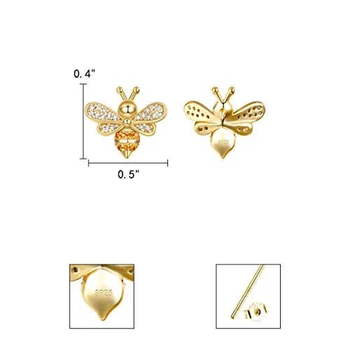 EleQueen 925 Sterling Silver CZ Tiny Bumblebee Stud Earrings | Gold Tone Jewelry Gift for Women thumbnail 3