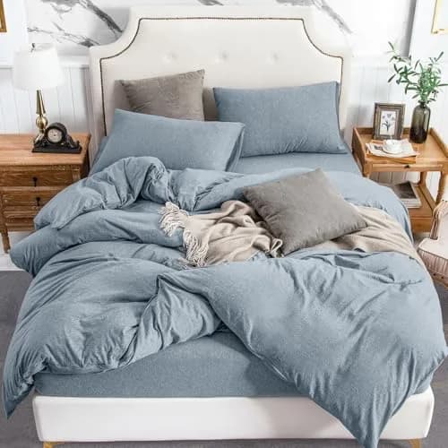 PURE ERA Jersey Knit Duvet Cover Set Heather Blueish Grey King | Soft, Breathable Cotton Bedding thumbnail 1