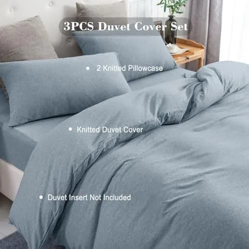 PURE ERA Jersey Knit Duvet Cover Set Heather Blueish Grey King | Soft, Breathable Cotton Bedding thumbnail 4