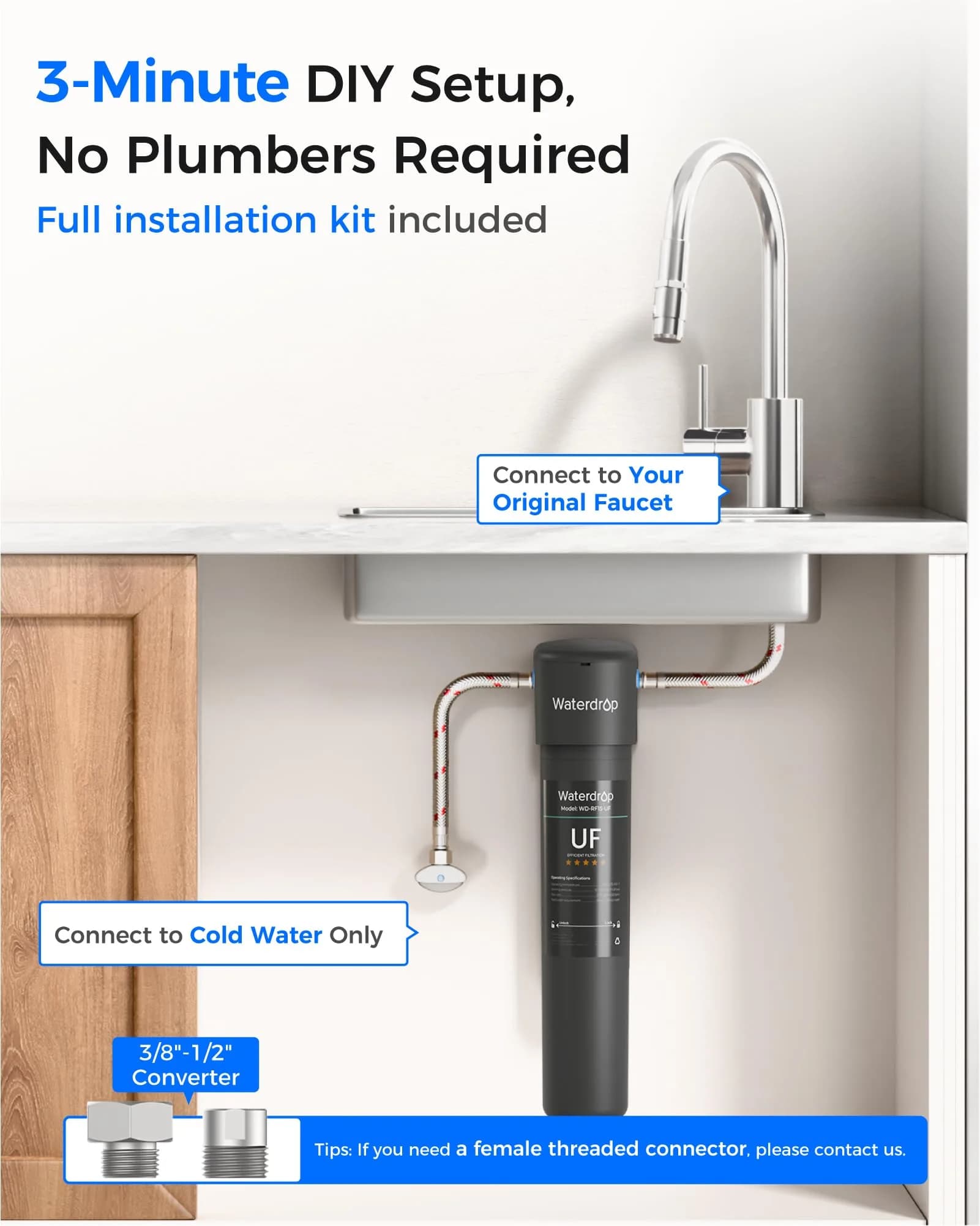 Waterdrop 15UA-UF Ultra Filtration Under Sink Water Filter System 19,000 Gallons (71,942 L) | Reduces Lead, Chlorine, Bad Taste & Odor - view 7