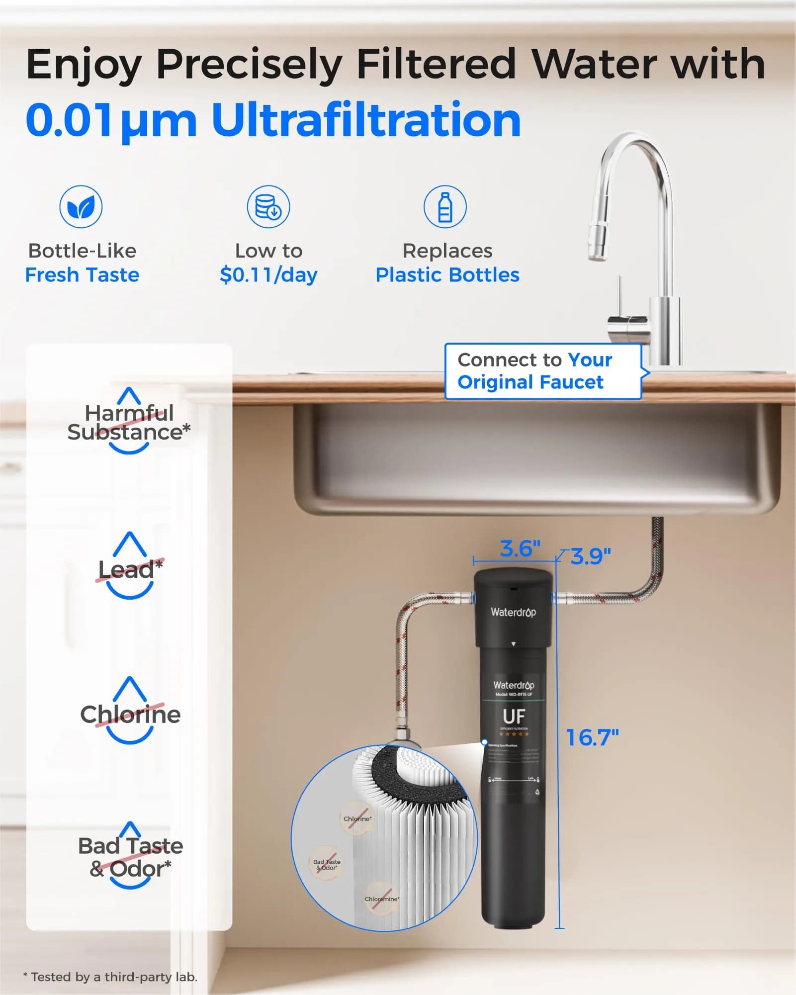 Waterdrop 15UA-UF Ultra Filtration Under Sink Water Filter System 19,000 Gallons (71,942 L) | Reduces Lead, Chlorine, Bad Taste & Odor - view 2