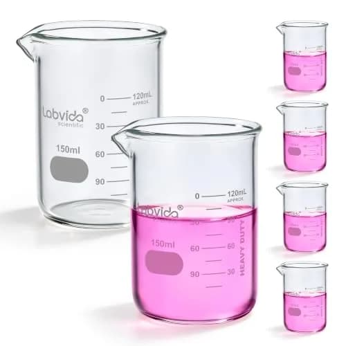 Labvida 6pcs 150ml Borosilicate Glass Beakers | ASTM E960 Compliant, Heat Resistant, Chemical Resistant, Spout & Graduation (120c) thumbnail 1