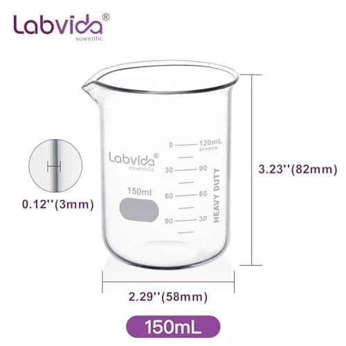 Labvida 6pcs 150ml Borosilicate Glass Beakers | ASTM E960 Compliant, Heat Resistant, Chemical Resistant, Spout & Graduation (120c) thumbnail 4