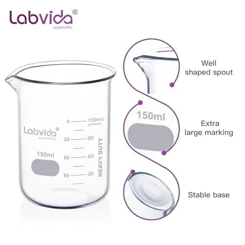 Labvida 6pcs 150ml Borosilicate Glass Beakers | ASTM E960 Compliant, Heat Resistant, Chemical Resistant, Spout & Graduation (120c) thumbnail 2