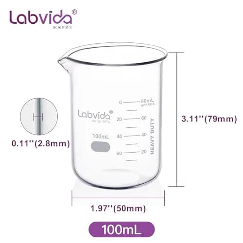 Labvida 12pcs 100ml Thick Glass Beakers | ASTM E960 Compliant, Low Form, Double Scale thumbnail 4