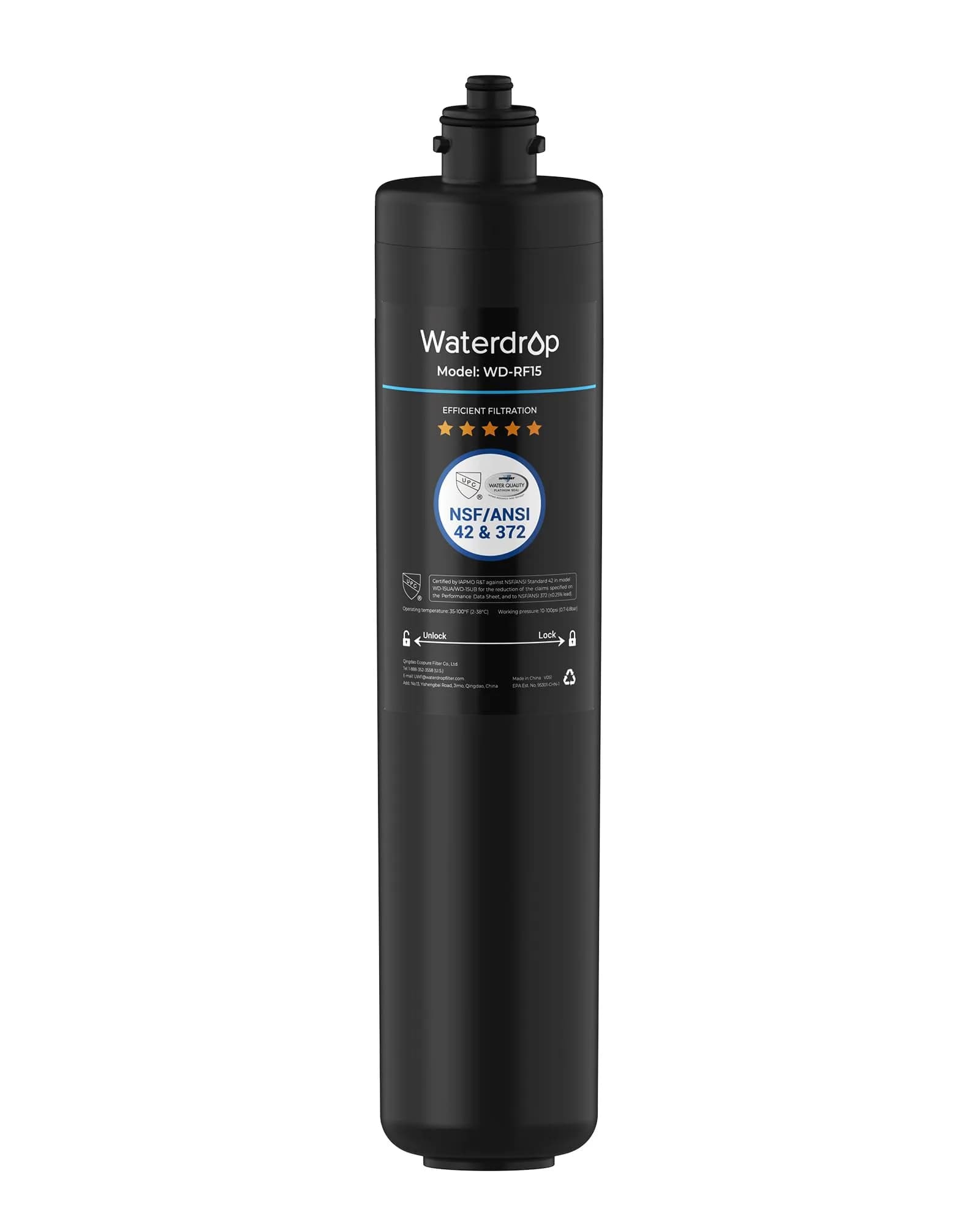 Waterdrop RF15 Under Sink Water Filter Replacement | Reduces PFOA/PFOS, PFAS, Lead, Chlorine, Bad Taste & Odor, 19,000 Gallons