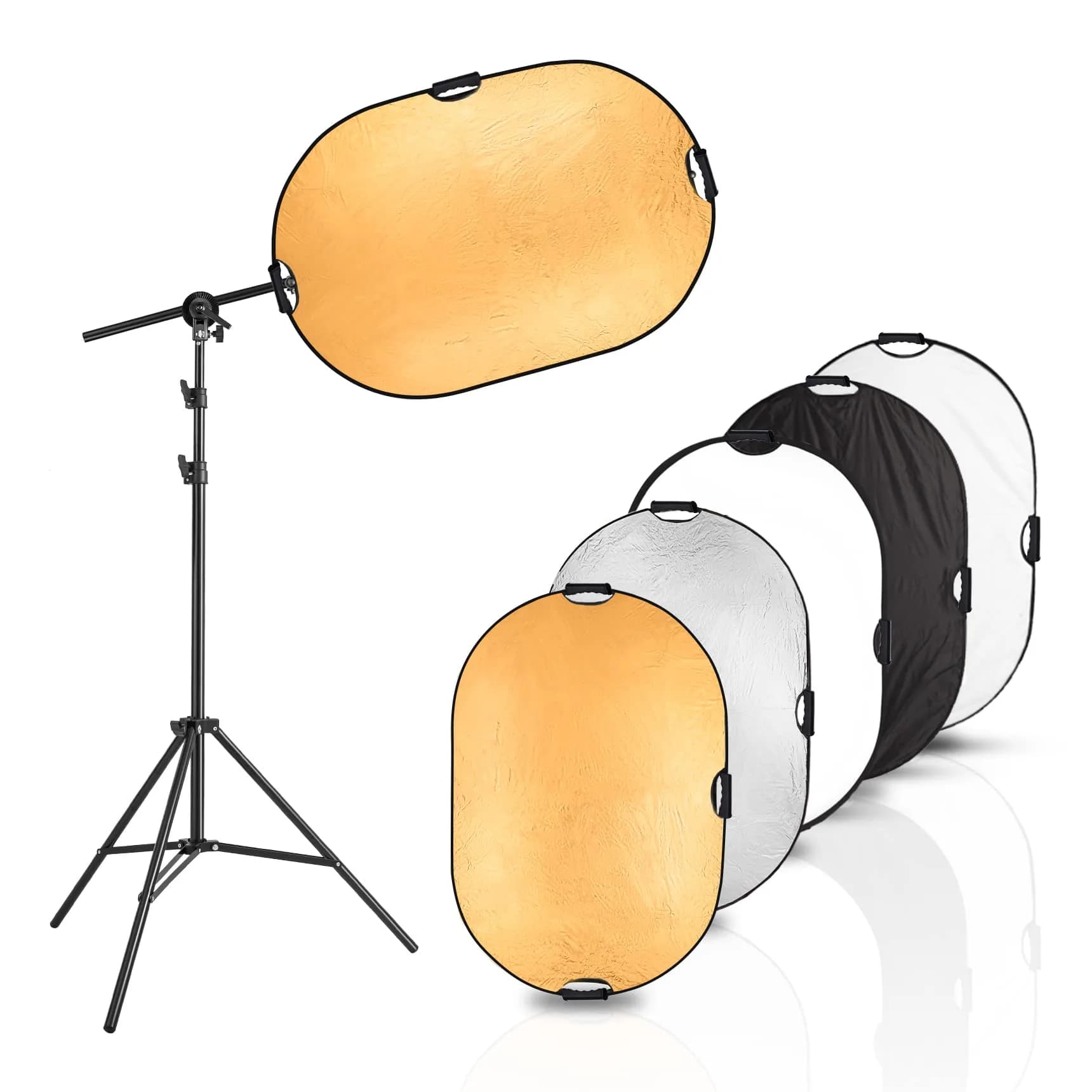 Selens Photography Reflector Stand Kit, 24x36 in 5-in-1 Reflectors | Portable, Adjustable, for Studio & Outdoor Use — black, white, silver, gold