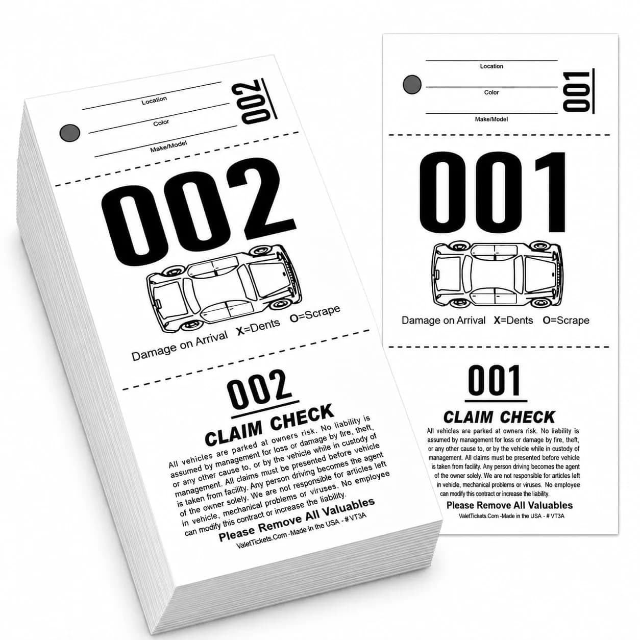 Valet Tickets .Com 3 Part Valet Parking Tickets 2000 Count | 110lb Card Stock White - main product image