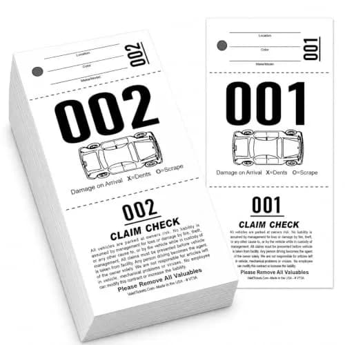 Valet Tickets .Com 3 Part Valet Parking Tickets 2000 Count | 110lb Card Stock White thumbnail 1