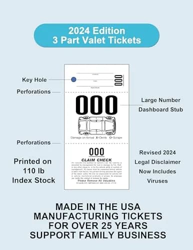 Valet Tickets .Com 3 Part Valet Parking Tickets 2000 Count | 110lb Card Stock White thumbnail 4
