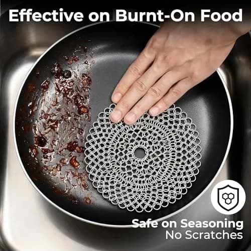 AMAGABELI GARDEN & HOME 7-inch Cast Iron Cleaner | Stainless Steel Chainmail Scrubber for Griddles, Woks, Pots (Silver) thumbnail 4