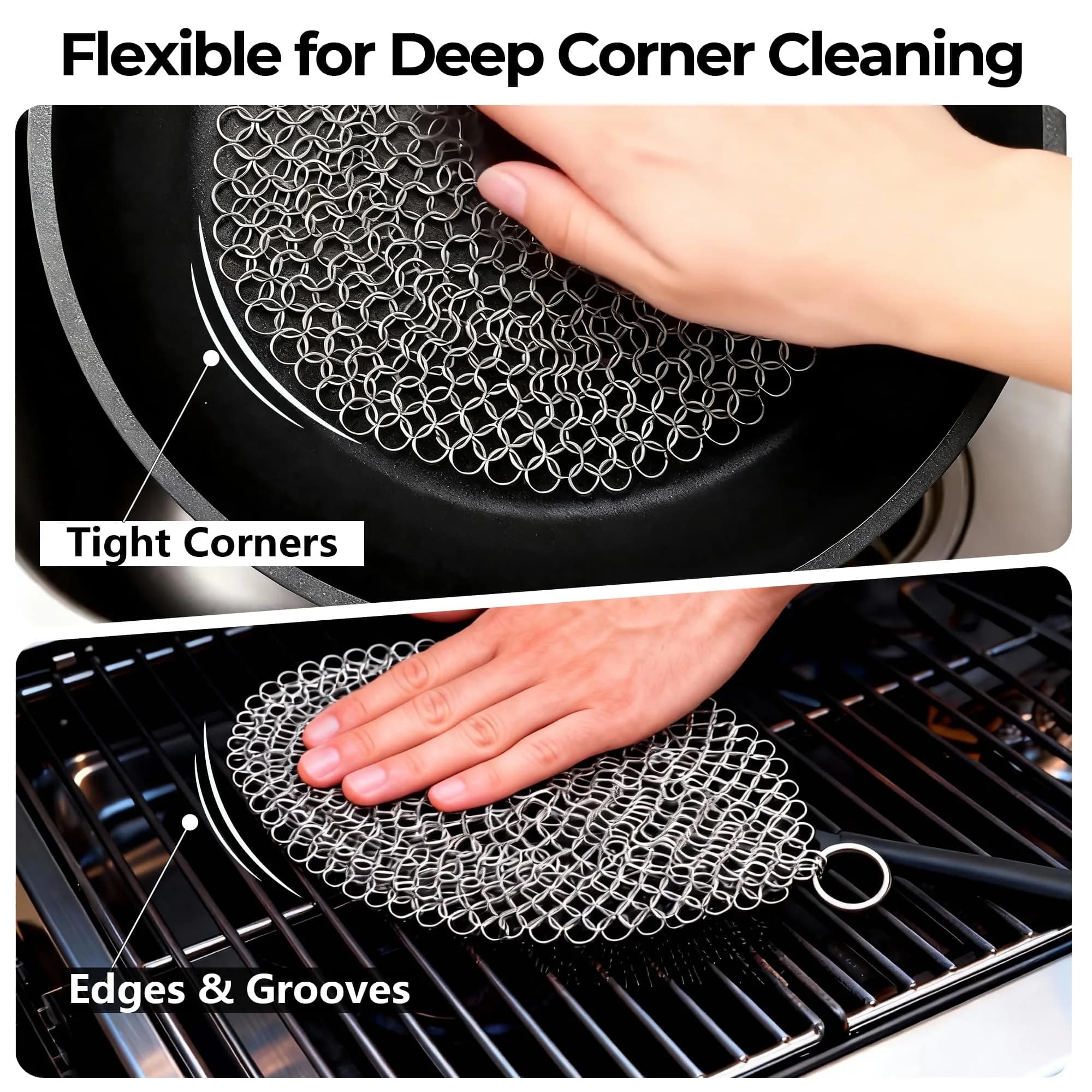 AMAGABELI GARDEN & HOME 7-inch Cast Iron Cleaner | Stainless Steel Chainmail Scrubber for Griddles, Woks, Pots (Silver) - view 7