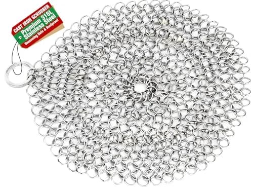 AMAGABELI GARDEN & HOME 7-inch Cast Iron Cleaner | Stainless Steel Chainmail Scrubber for Griddles, Woks, Pots (Silver) thumbnail 1