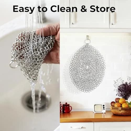AMAGABELI GARDEN & HOME 7-inch Cast Iron Cleaner | Stainless Steel Chainmail Scrubber for Griddles, Woks, Pots (Silver) thumbnail 8