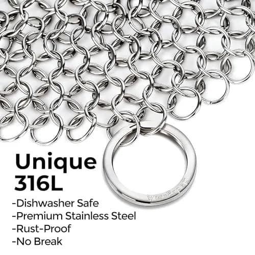 AMAGABELI GARDEN & HOME 7-inch Cast Iron Cleaner | Stainless Steel Chainmail Scrubber for Griddles, Woks, Pots (Silver) thumbnail 2