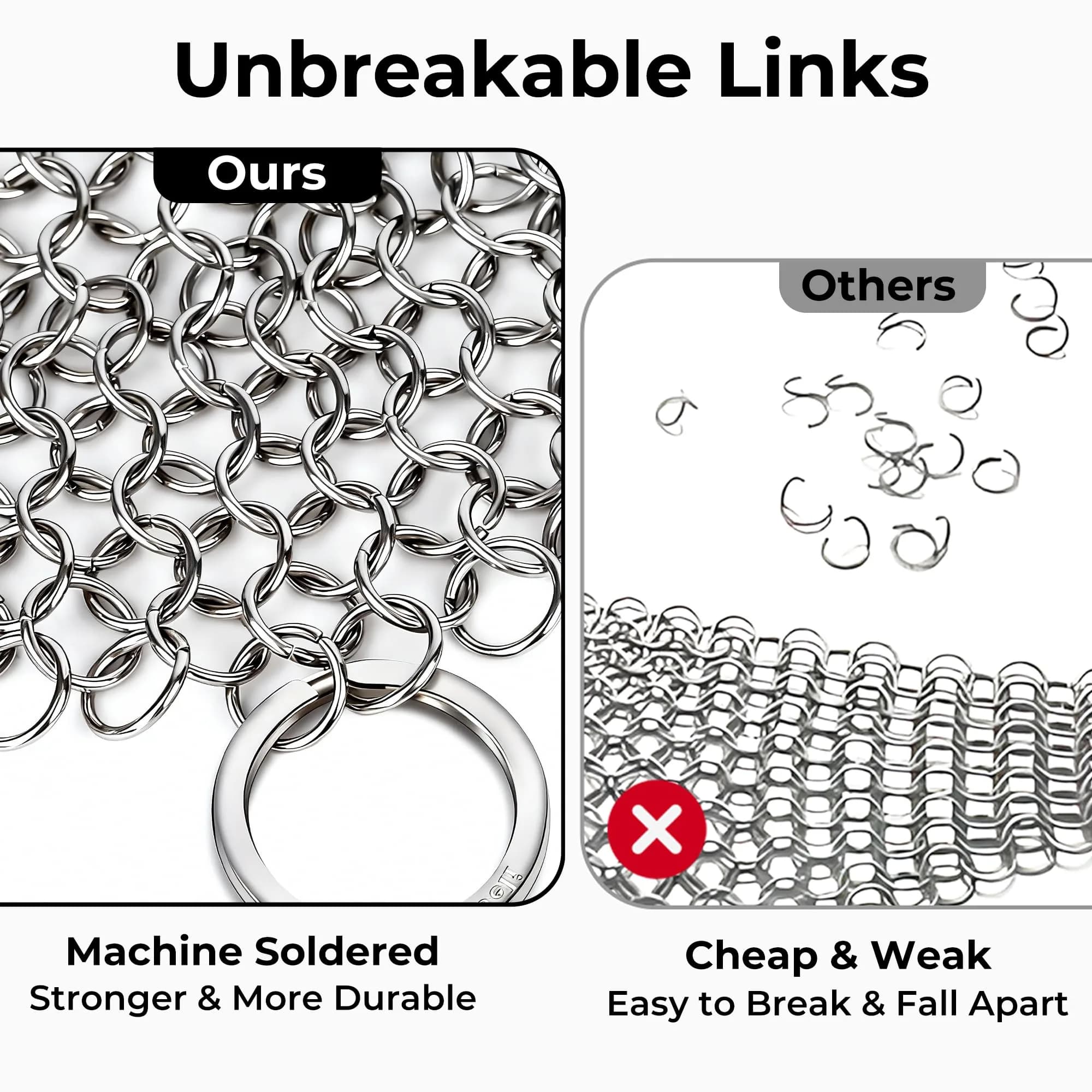 AMAGABELI GARDEN & HOME 7-inch Cast Iron Cleaner | Stainless Steel Chainmail Scrubber for Griddles, Woks, Pots (Silver) - view 3