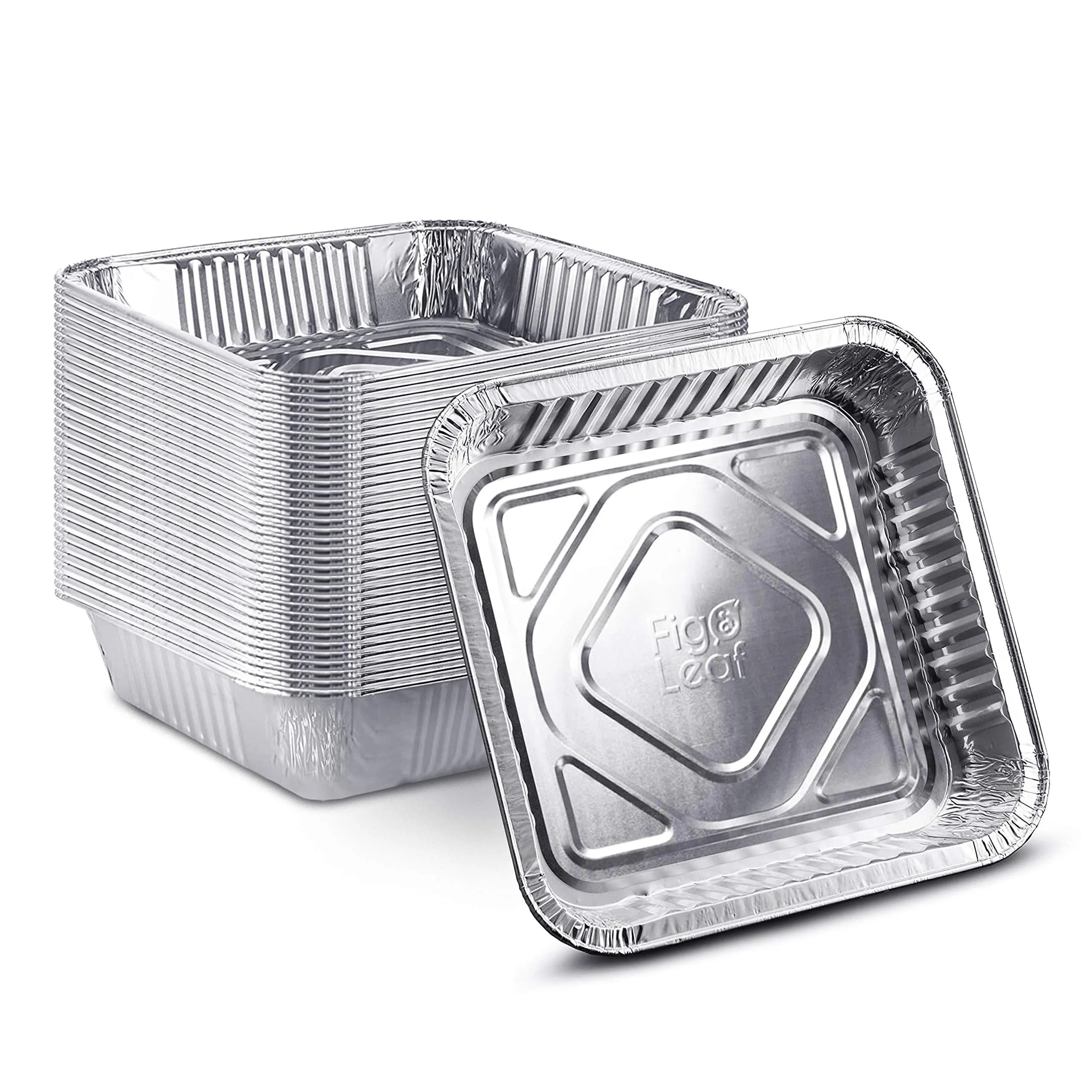 Fig & Leaf Heavy Duty Aluminum Foil Square Cake Pans 8” x 8” | Disposable & Recyclable — 8” x 8”
