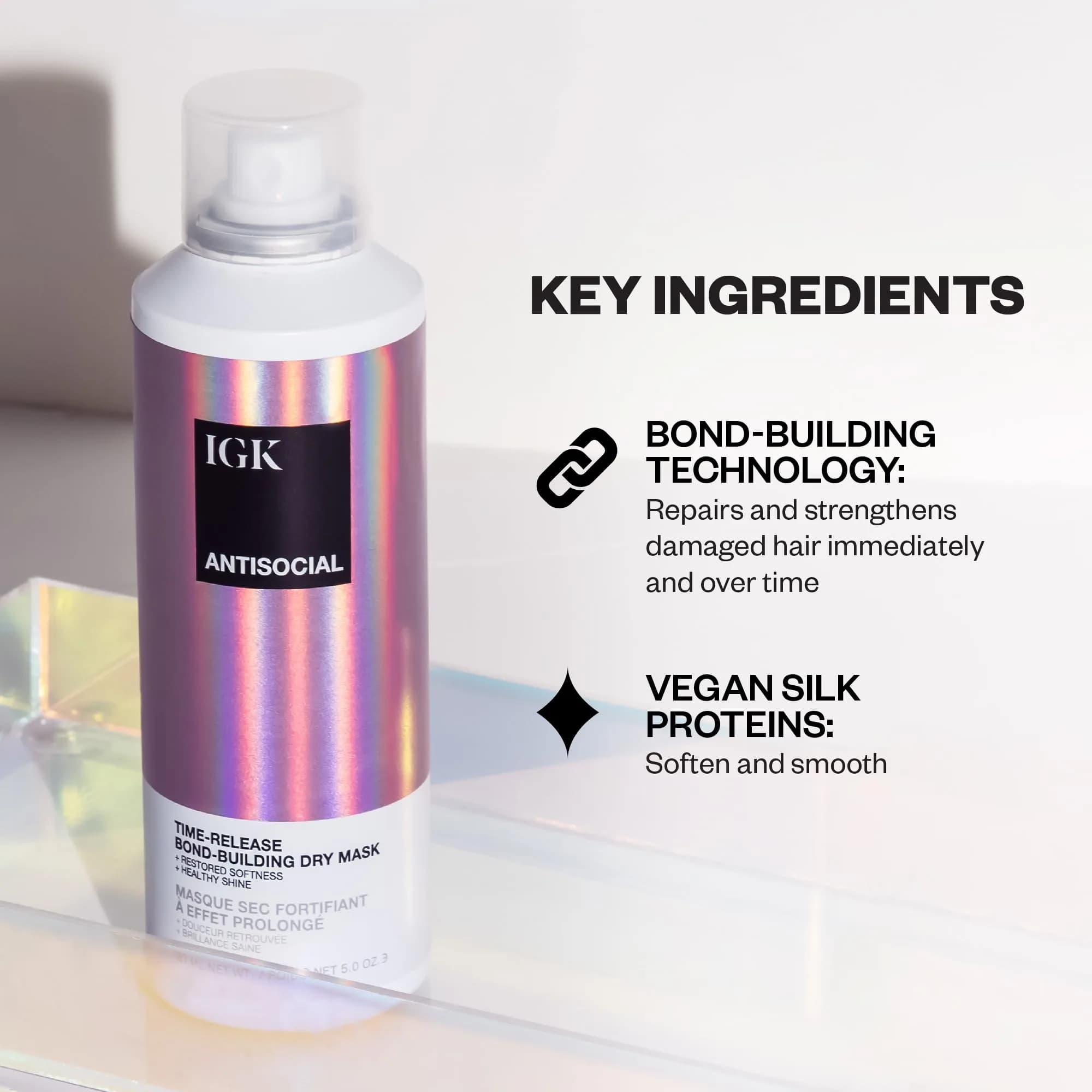 IGK Antisocial Bond-Building Dry Hair Mask Travel 50ml (1.7 Fl Oz) | Repairs Damage Overnight thumbnail 3