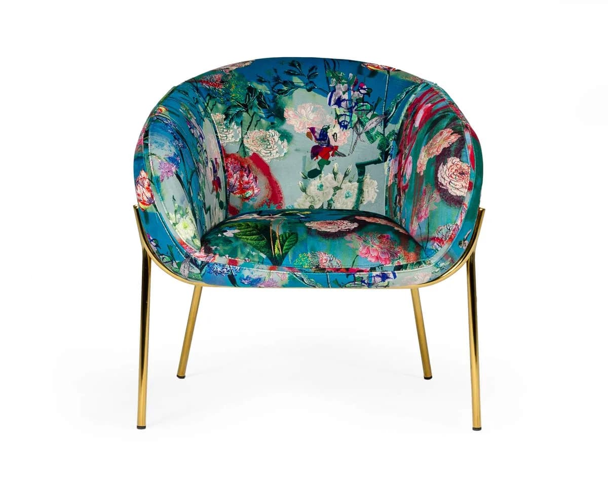 Limari Home Aloizia Collection Velvet Upholstered Dining Chair with Gold Stainless Steel Legs | Floral Design, 30x27.2x28.75 Inches — Floral