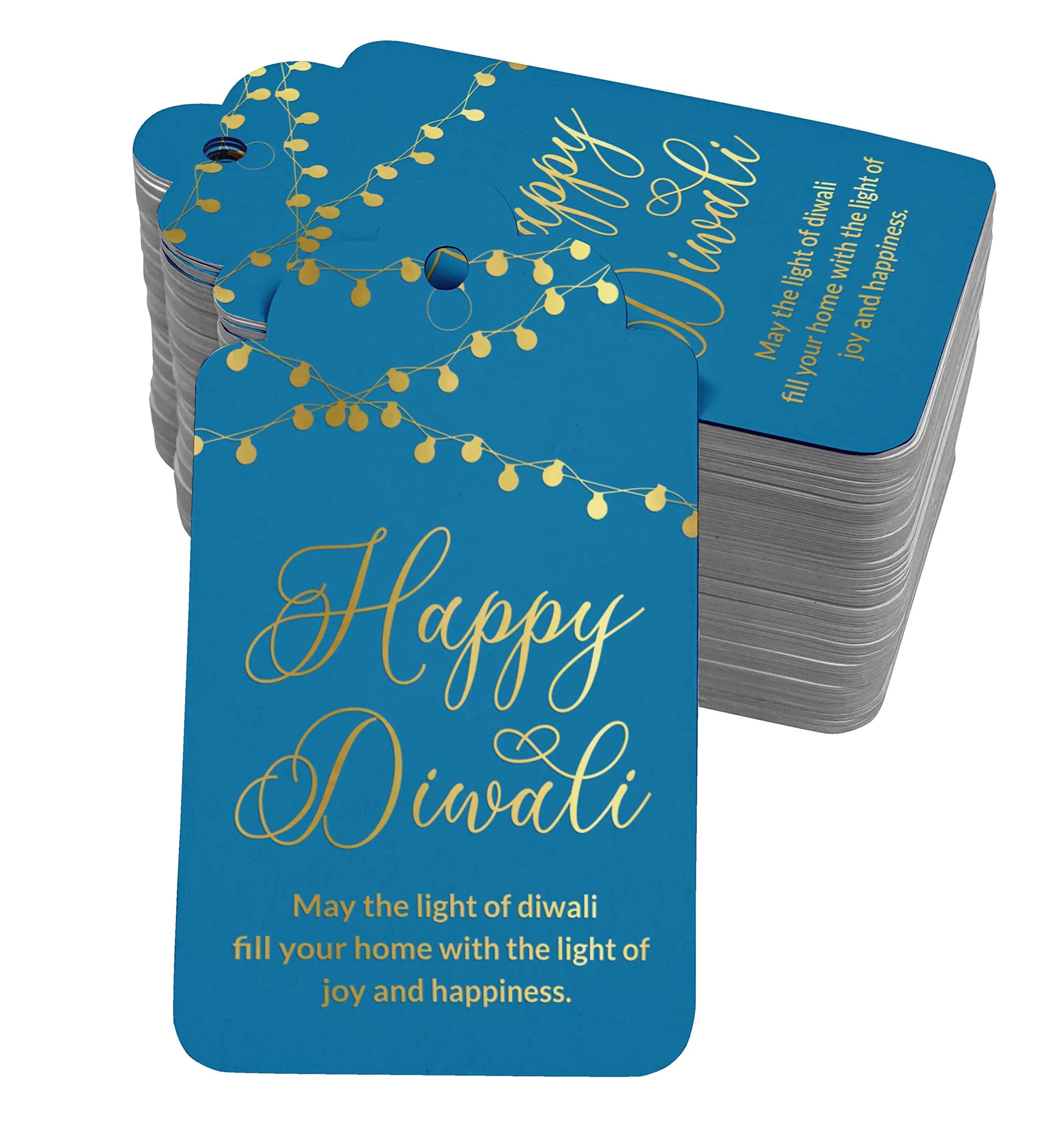 Inkdotpot Happy Diwali Real Gold Foil Paper Tags 50 Pack | 4.6 x 8.14 cm (1.8 x 3.3 in) - main product image