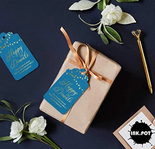 Inkdotpot Happy Diwali Real Gold Foil Paper Tags 50 Pack | 4.6 x 8.14 cm (1.8 x 3.3 in) thumbnail 4