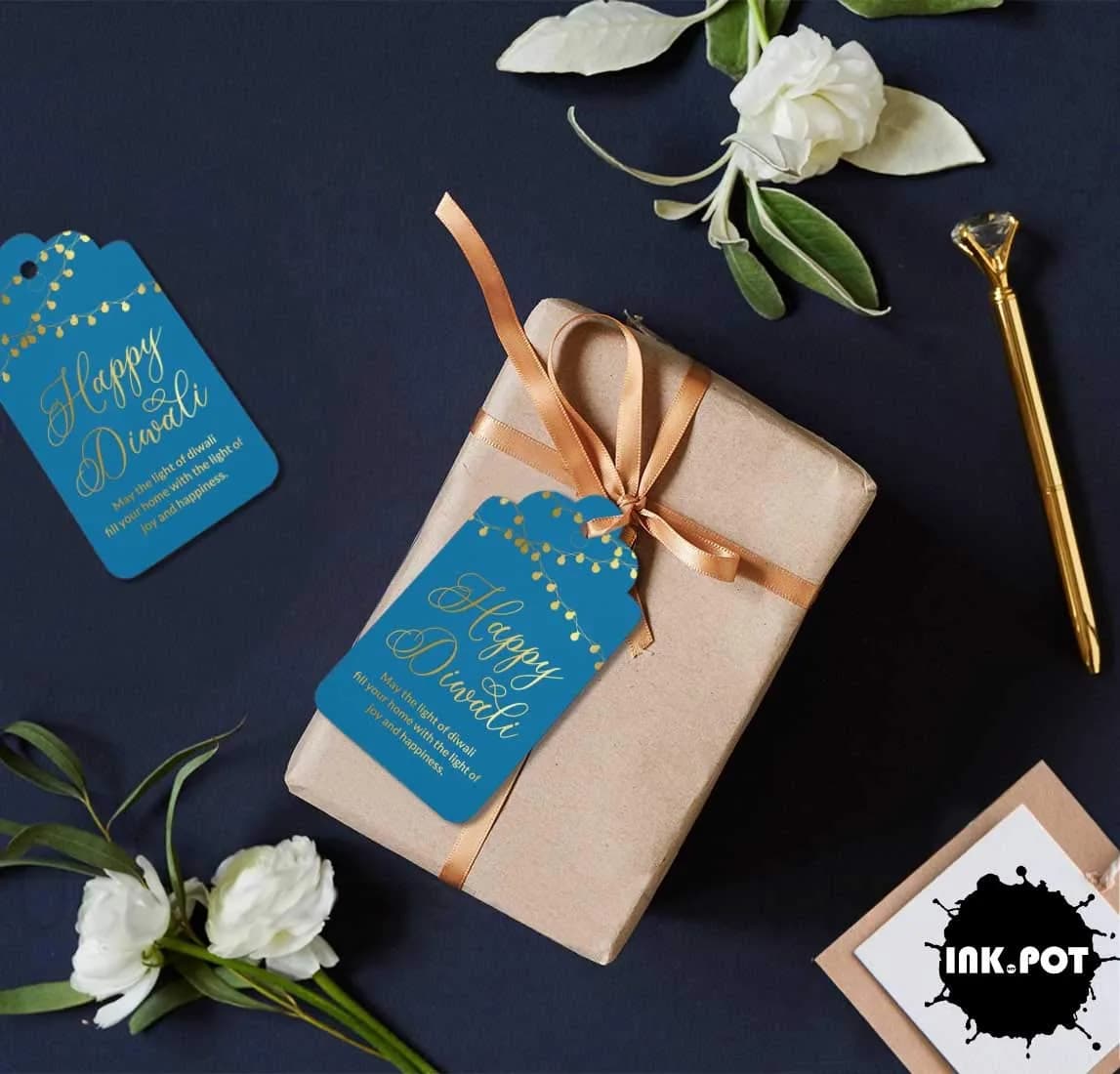 Inkdotpot Happy Diwali Real Gold Foil Paper Tags 50 Pack | 4.6 x 8.14 cm (1.8 x 3.3 in) - view 4