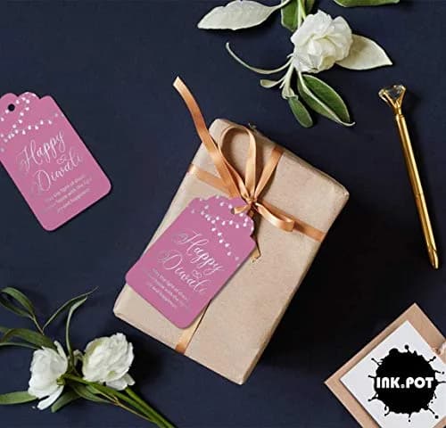 Inkdotpot Happy Diwali Bottle Tag Real Silver Foil Favor Hang Tags Pack of 50 | 4.6 x 8.14 cm (1.81 x 3.20 inches) thumbnail 4