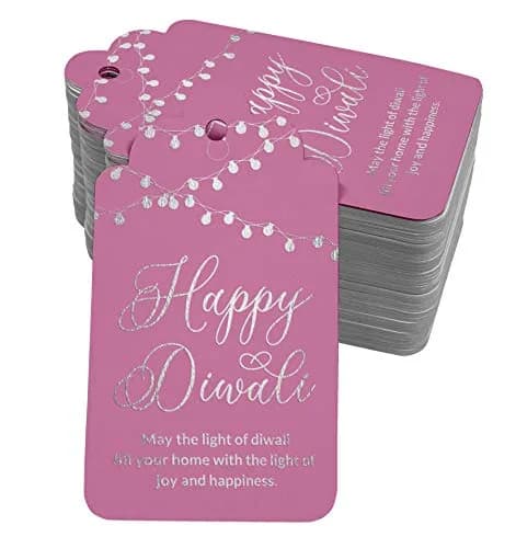 Inkdotpot Happy Diwali Bottle Tag Real Silver Foil Favor Hang Tags Pack of 50 | 4.6 x 8.14 cm (1.81 x 3.20 inches) thumbnail 1