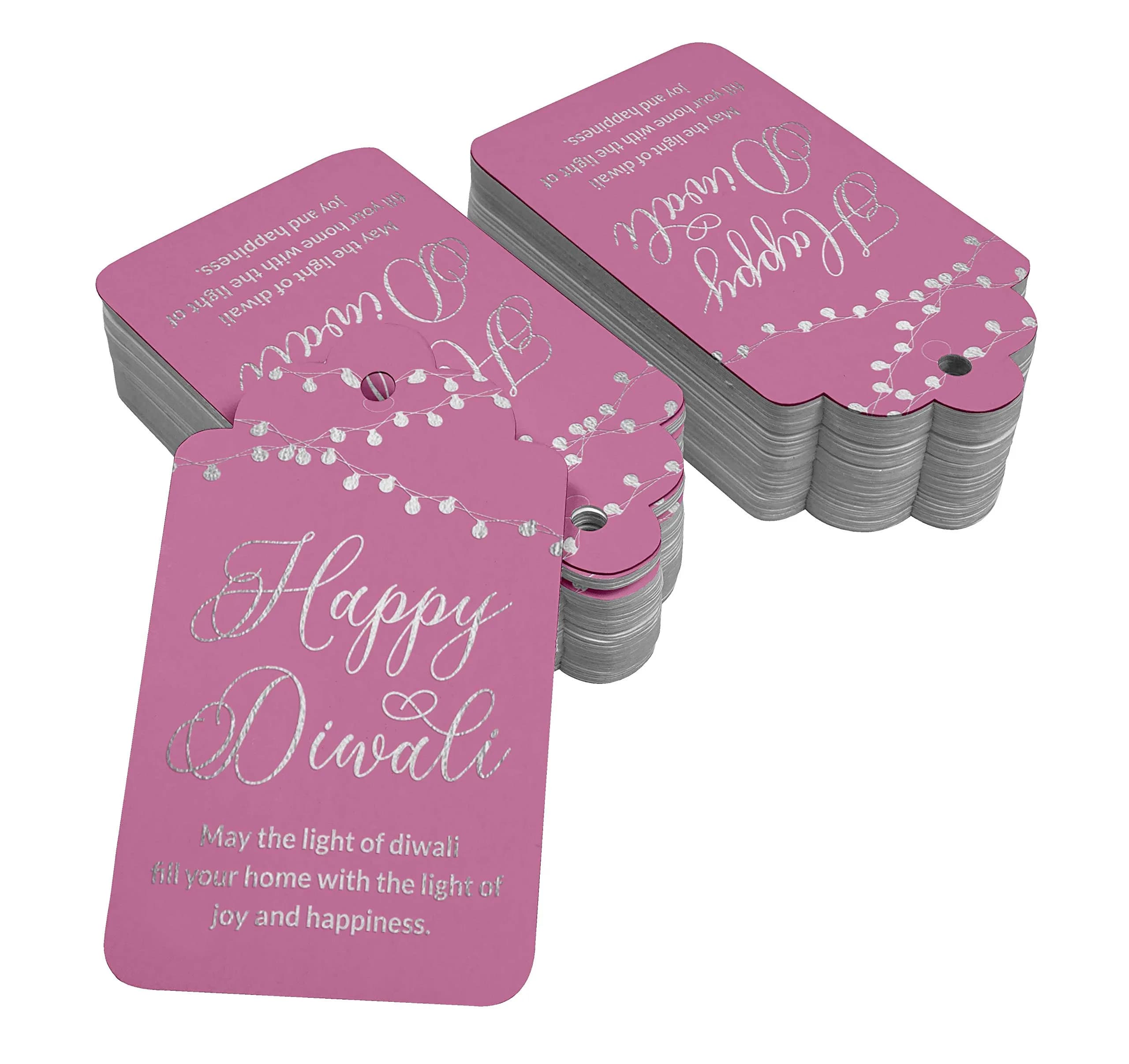 Inkdotpot Happy Diwali Bottle Tag Real Silver Foil Favor Hang Tags Pack of 50 | 4.6 x 8.14 cm (1.81 x 3.20 inches) - view 2
