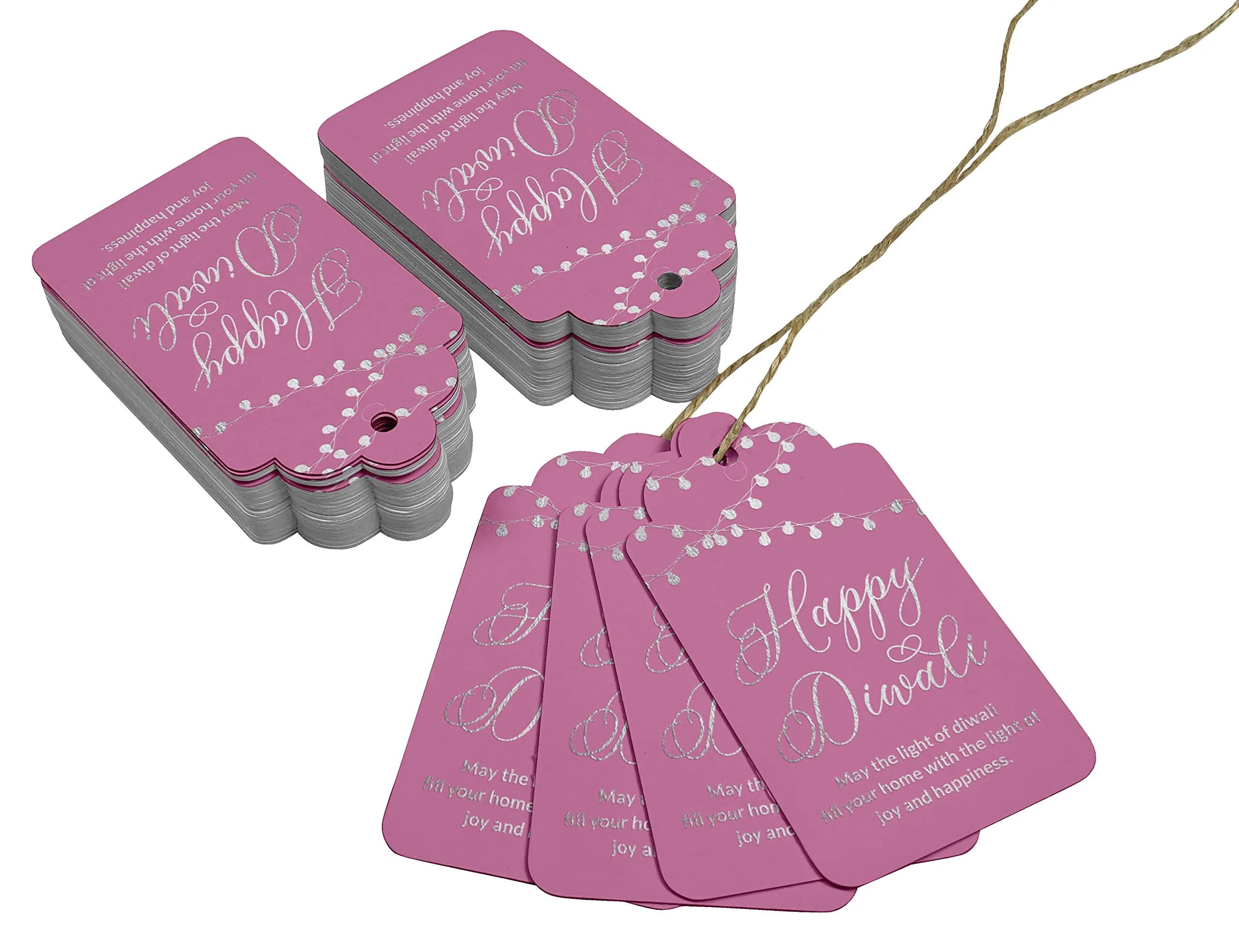 Inkdotpot Happy Diwali Bottle Tag Real Silver Foil Favor Hang Tags Pack of 50 | 4.6 x 8.14 cm (1.81 x 3.20 inches) - view 3