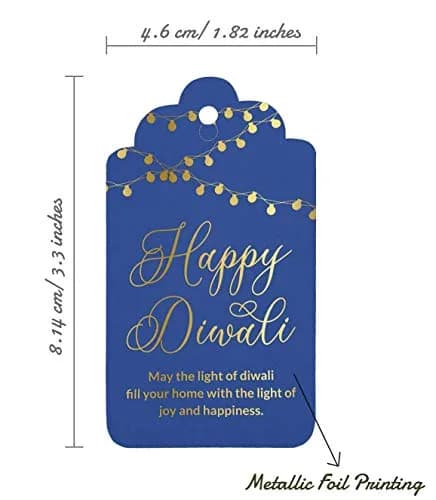 Inkdotpot Real Gold Foil Happy Diwali Tags Favor Hang Paper Tags 100 Pieces | Blue Base, Gold Text thumbnail 5