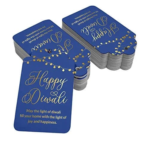 Inkdotpot Real Gold Foil Happy Diwali Tags Favor Hang Paper Tags 100 Pieces | Blue Base, Gold Text thumbnail 2